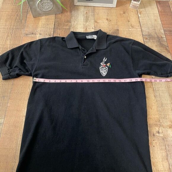 Vintage Warner Bros Mens Short Sleeve Embroidered Bugs Bunny Black Polo Shirt - Picture 7 of 7